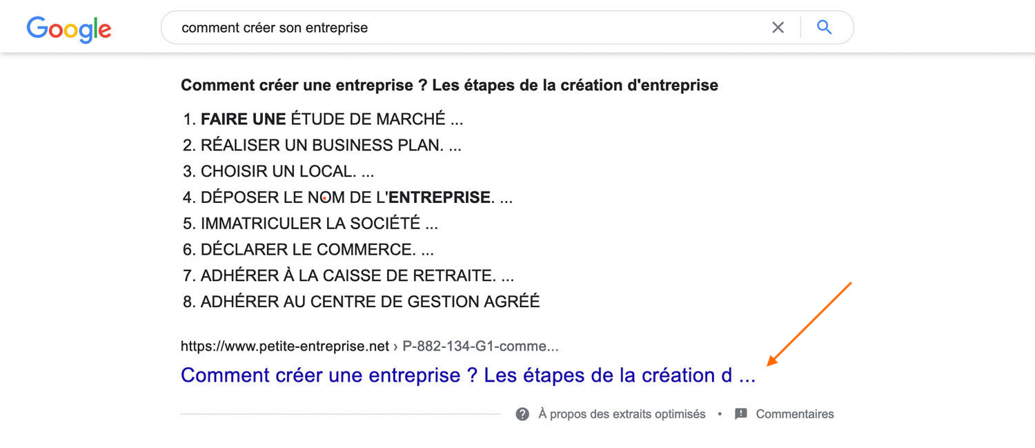 exemple serp extraits optimisés featured snippets seo